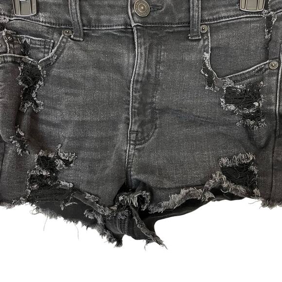 American Eagle Hi Rise Shortie Black Distressed Cut Off Goth Jean Shorts sz 6 - Picture 3 of 16